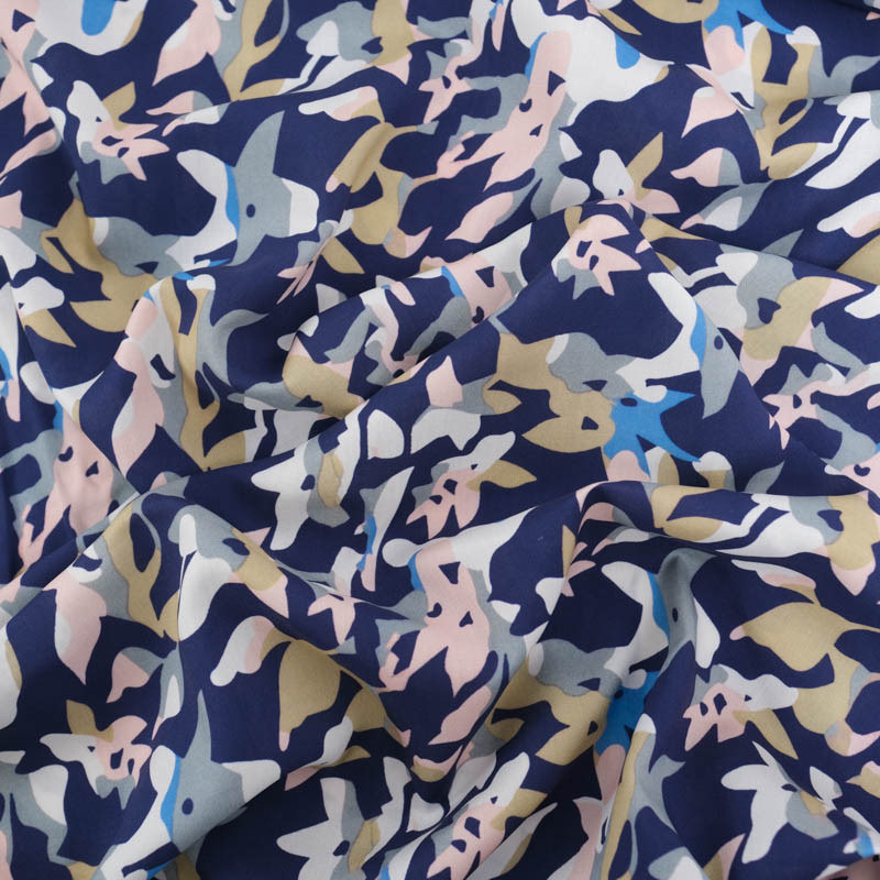 Viscose Bleu Marine Motif Abstrait Coloré - Maison Klem